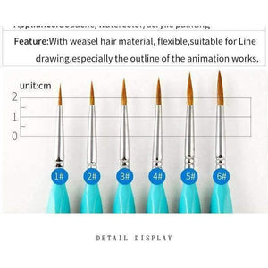Planet Gates 6 Pcs Weasel Hook Line Pen Fine Watercolor Paint Brush For Drawing Art Gouache Oil Painting Brush Art Supplies