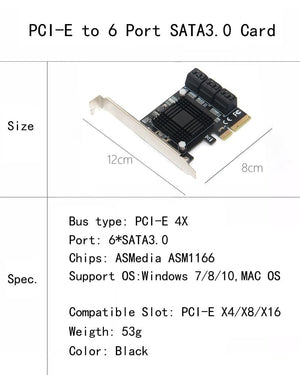 Planet Gates 6 Port SATA 3 PCI Express Expansion Card PCI-E/PCIE SATA Controller SATA Multiplier SATA3 6Gbps ASMedia ASM1166 Chip for HDD SSD