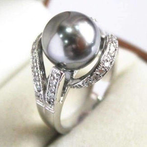 Pretty NEW 12MM Grey Shell Pearl Women' s Ring size 7#8#9#^^^@^Noble style Natural Fine jewe FREE SHIPPING