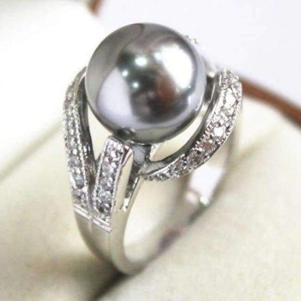 Planet Gates 6 Pretty NEW 12MM Grey Shell Pearl Women' s Ring size 7#8#9#^^^@^Noble style Natural Fine jewe FREE SHIPPING