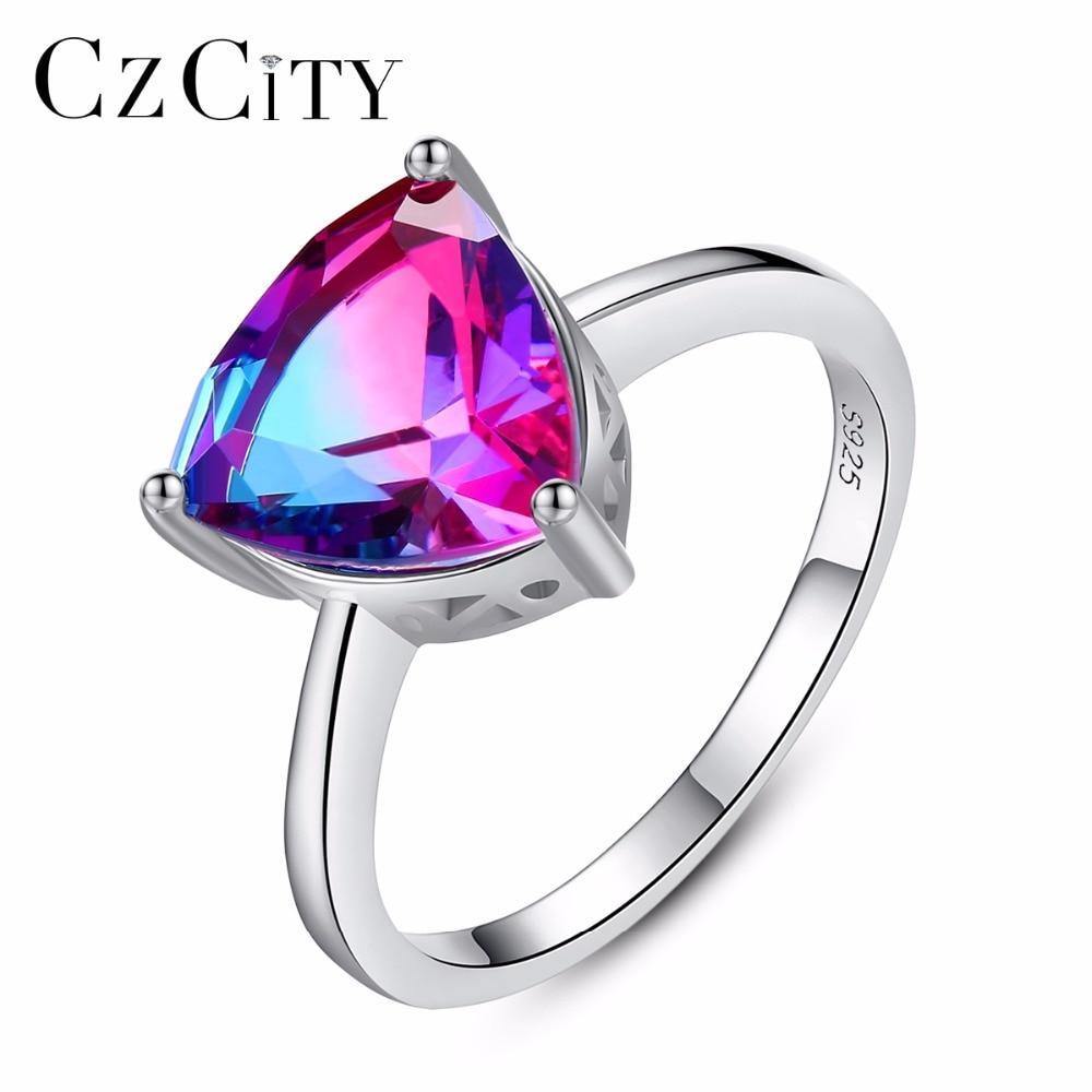 Planet Gates 6 / Purple Rainbow Fire Mystic Topaz Finger Rings for Women Anniversary Women 925 Sterling Silver Wedding Ring
