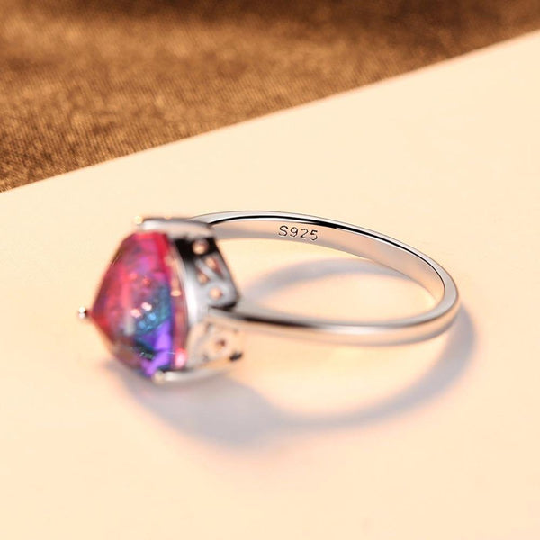 Planet Gates 6 / Purple Rainbow Fire Mystic Topaz Finger Rings for Women Anniversary Women 925 Sterling Silver Wedding Ring