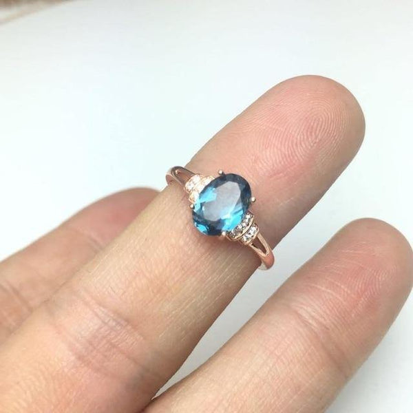 Planet Gates 6 / rose gold plating Natural Blue Topaz Gemstone S925 Sterling Silver rose glod Ring Diamond Women Fine Jewelry