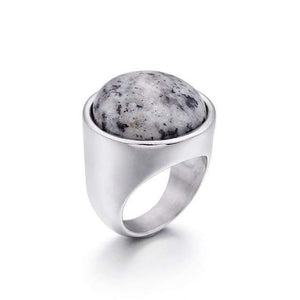 Planet Gates 6 / Silver Black Lady Fashion Big Marble Color Stone Rings Women Size 6-9 Antique Silver & Gold Wedding Rings Party Jewelry