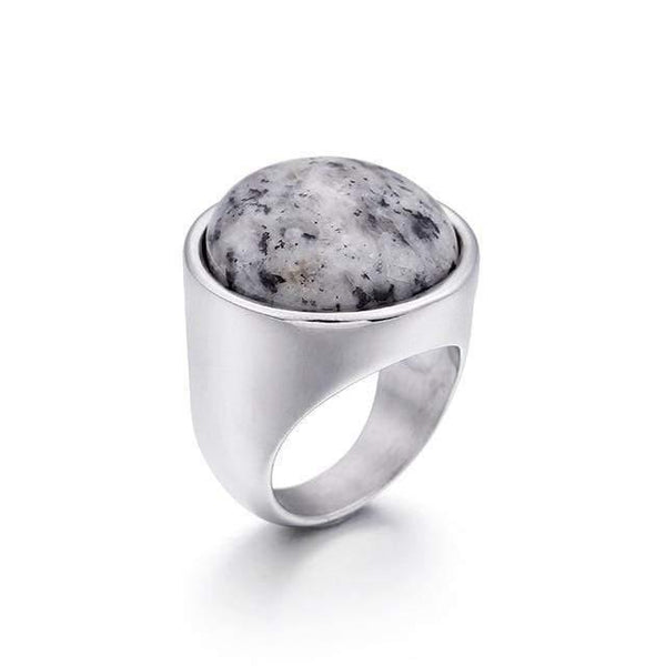 Planet Gates 6 / Silver Black Lady Fashion Big Marble Color Stone Rings Women Size 6-9 Antique Silver & Gold Wedding Rings Party Jewelry