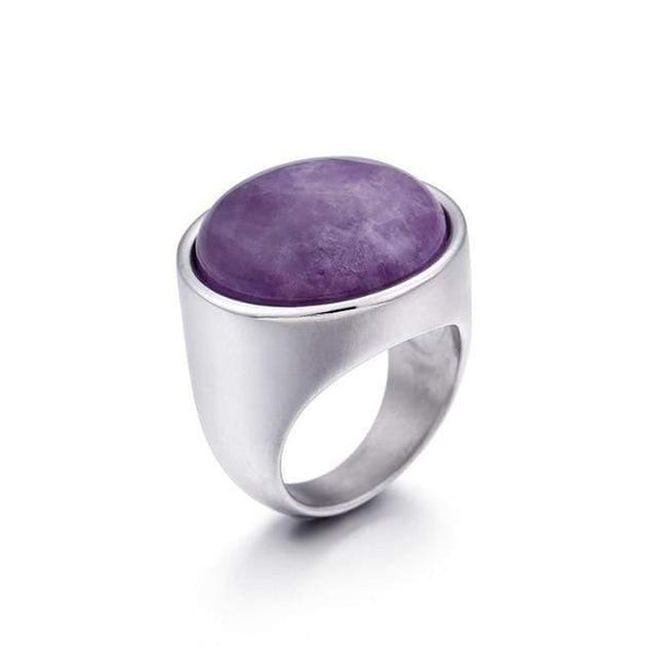 Planet Gates 6 / Silver Purple Lady Fashion Big Marble Color Stone Rings Women Size 6-9 Antique Silver & Gold Wedding Rings Party Jewelry
