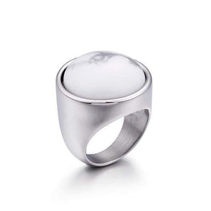 Planet Gates 6 / Silver White Lady Fashion Big Marble Color Stone Rings Women Size 6-9 Antique Silver & Gold Wedding Rings Party Jewelry