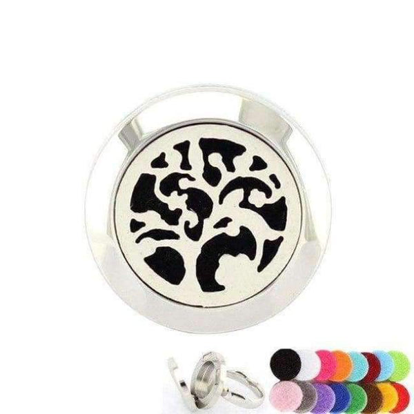 Planet Gates 6 / tree flower 20mm Silver Flower of Life Ring Aromatherapy/Essential Oils 316L S.Steel Perfume Diffuser Locket Ring Fashion 2018 with Free Pad
