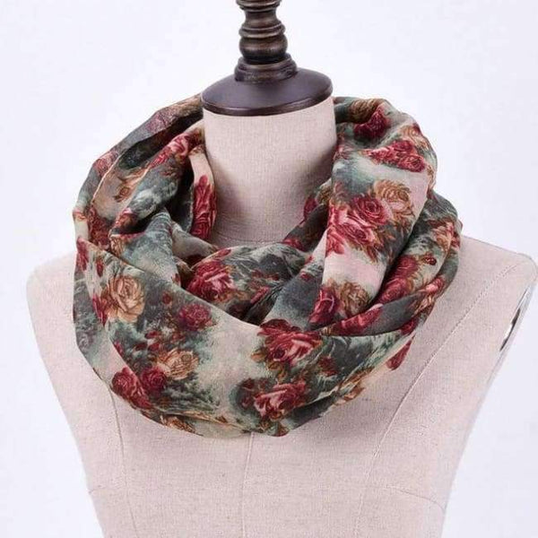 Planet Gates 6 Warm Women Flowers Loop Scarf Female Small Rose Print Chevron Ring Scarves Winter Plant Infinity Shawl Soft Wraps