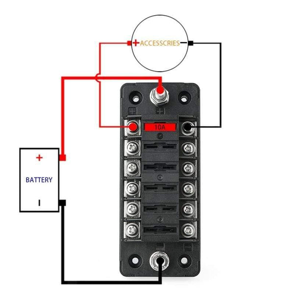 Planet Gates 6 Way Blade Fuse Holder Box Auto Block Case with Screw Nut Terminal for 12-32V Car Truck Vehicle Marine Boat Motorhome