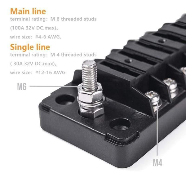 Planet Gates 6 Way Blade Fuse Holder Box Auto Block Case with Screw Nut Terminal for 12-32V Car Truck Vehicle Marine Boat Motorhome