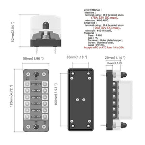 Planet Gates 6 Way Blade Fuse Holder Box Auto Block Case With Screw Nut Terminal For 12-32V Car Truck Vehicle Marine Boat Motorhome Hot Sale