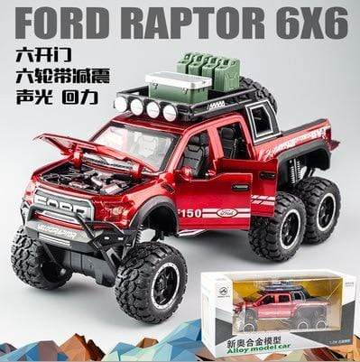 Planet Gates 6 wheels Red box 1:32 Ford Raptor F150 Big Wheel Alloy Diecast Car Model Car Pull Back Vehicle Collection Children Toy Car Gifts