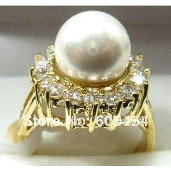 Planet Gates 6 / White Hot sell White Pearl 18KT Crystal Ring Size: 6.7.8.9.10 / S 1Pcs -Top quality free shipping