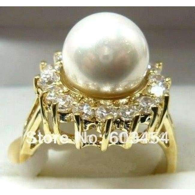 Planet Gates 6 / White Hot sell White Pearl 18KT Crystal Ring Size: 6.7.8.9.10 / S 1Pcs -Top quality free shipping