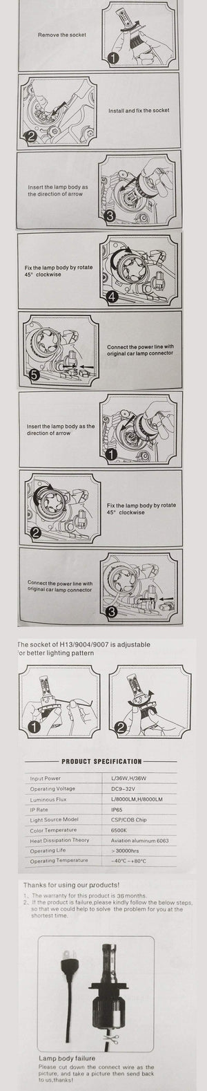 Planet Gates 6000K Cold White / 9004 1 Pair Led Headlight H7 LED H3 H11 H27 HB3 HB4 9006 LED 72W 8000LM Car Headlight H4 Led Bulbs H13 9007 Car Light Car Accessories