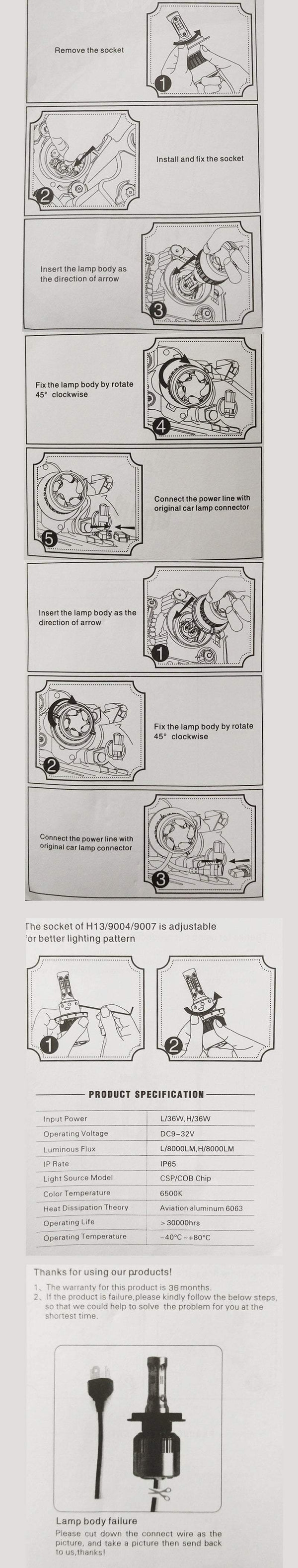 Planet Gates 6000K Cold White / 9004 1 Pair Led Headlight H7 LED H3 H11 H27 HB3 HB4 9006 LED 72W 8000LM Car Headlight H4 Led Bulbs H13 9007 Car Light Car Accessories