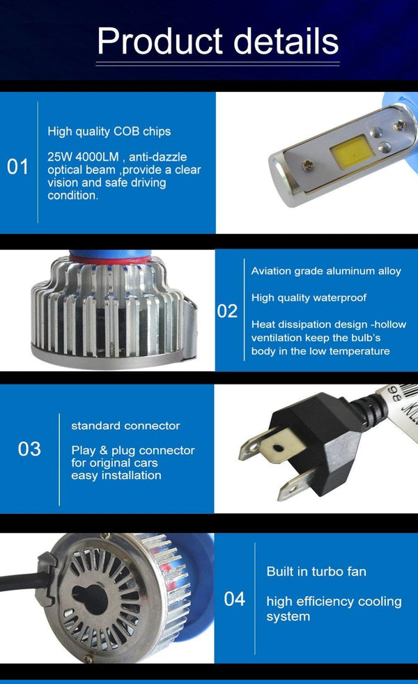 Planet Gates 6000K pure white / 9005/HB3 2pcs H7 LED H4 H1 H3 H11 9005 9006 Car headlight 50W 8000LM H4 Hi Lo beam Auto Front Bulb Automobiles Headlamp Car Light