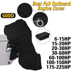 Planet Gates 600D 6-225HP Boat Full Motor Cover Outboard Engine Protector for 6-225HP Boat Motors Black Waterproof