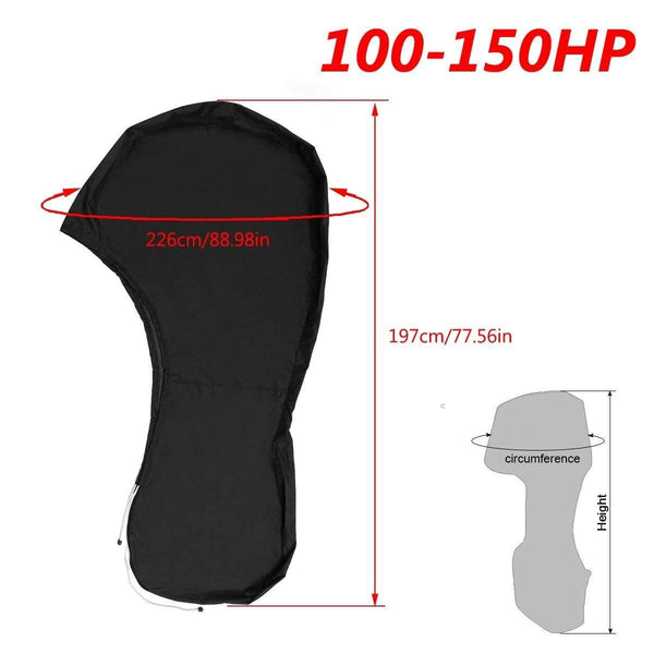 Planet Gates 600D 6-225HP Boat Full Motor Cover Outboard Engine Protector for 6-225HP Boat Motors Black Waterproof