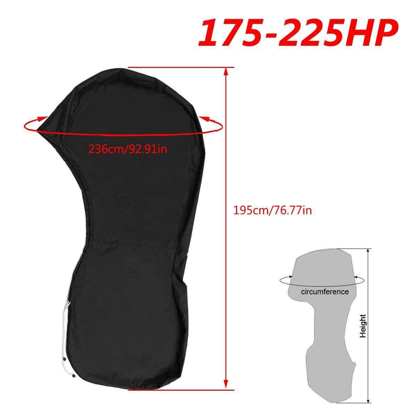 Planet Gates 600D 6-225HP Boat Full Motor Cover Outboard Engine Protector for 6-225HP Boat Motors Black Waterproof