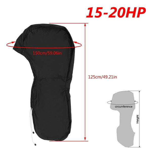 Planet Gates 600D 6-225HP Boat Full Motor Cover Outboard Engine Protector for 6-225HP Boat Motors Black Waterproof