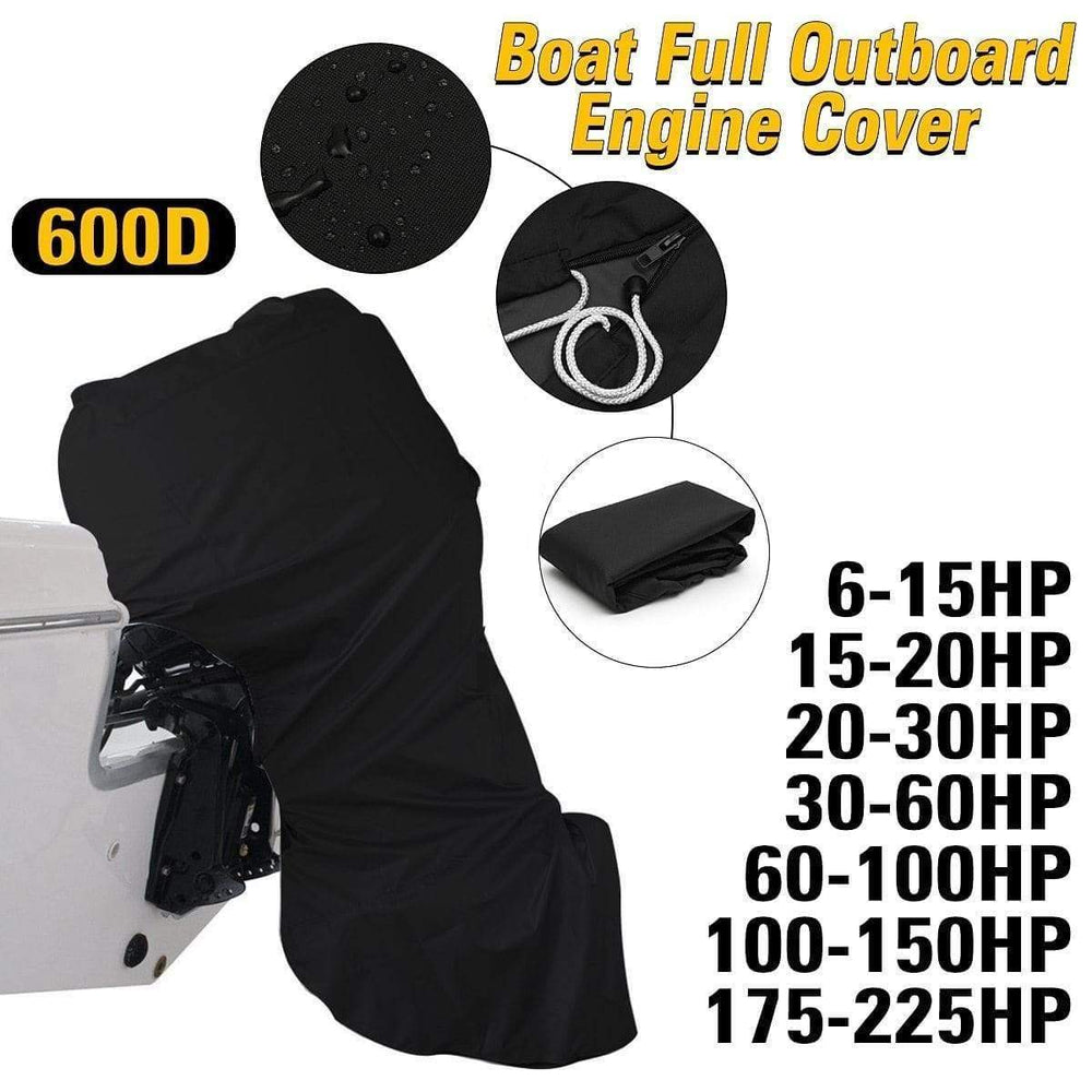 Planet Gates 600D 6-225HP Boat Full Motor Cover Outboard Engine Protector for 6-225HP Boat Motors Black Waterproof