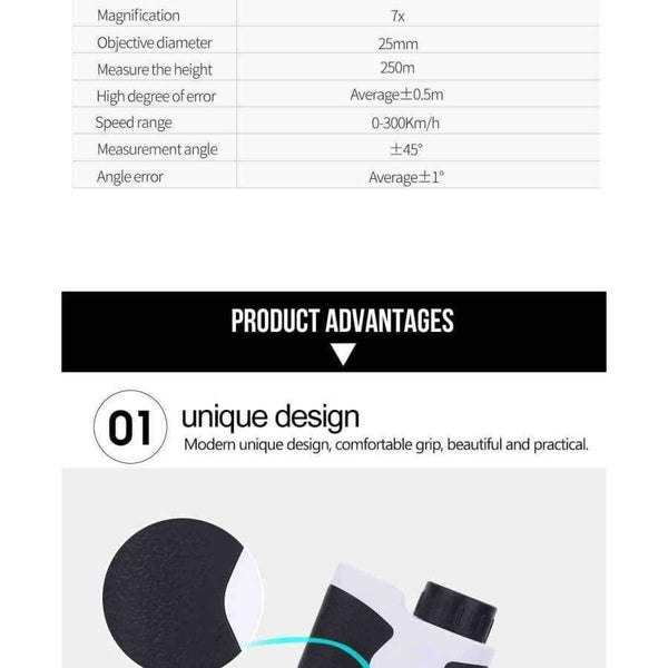 Planet Gates 600m Laser Rangefinder Scope 7X25 Optics Binoculars Hunting Golf Laser Range Finder Outdoor Distance Meter Measure Telescope