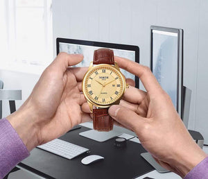 Planet Gates 6019MGold Men Watch Fashion Male Wristwatch Luxury Brand 30M Waterproof Genuine Leather Casual Clock Military Quartz Business Watch