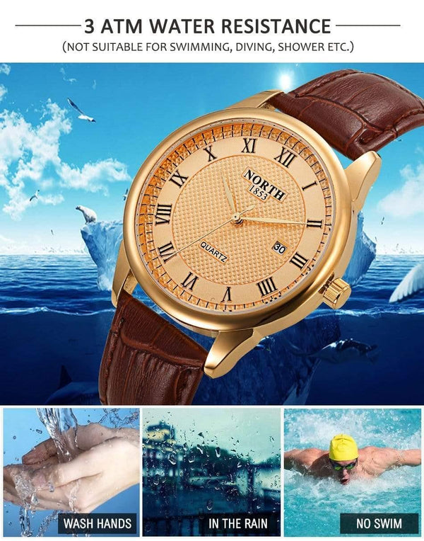 Planet Gates 6019MGold Men Watch Fashion Male Wristwatch Luxury Brand 30M Waterproof Genuine Leather Casual Clock Military Quartz Business Watch