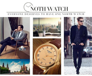 Planet Gates 6019MGold Men Watch Fashion Male Wristwatch Luxury Brand 30M Waterproof Genuine Leather Casual Clock Military Quartz Business Watch