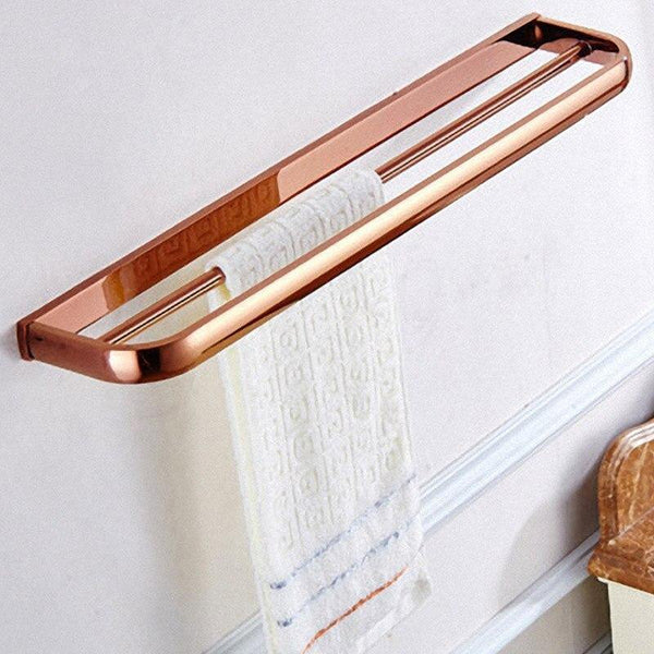 Planet Gates 60cm Double Bar Gold Bathroom Accessories Brass Wall Mounted Toilet Brush Paper Towel Holder Rack Glass Shelf Bath Hardware Set