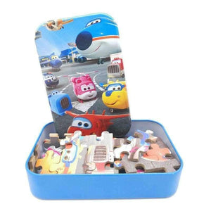 Planet Gates 60pcs/100pcs Cartoon Super Wings Wooden Puzzle Toy 3D Puzzle Iron Box Package for Child Educational Montessori Wooden Toys