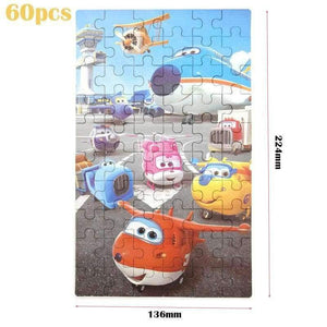 Planet Gates 60pcs/100pcs Cartoon Super Wings Wooden Puzzle Toy 3D Puzzle Iron Box Package for Child Educational Montessori Wooden Toys