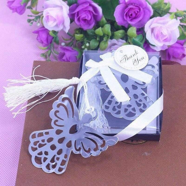 Planet Gates 60PCS Party Favor  Angel Silver Metal Bookmark Boxed For Baptism Baby Bridal Shower Christening Wedding Favours Bomboniere