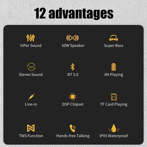 Planet Gates 60W Bluetooth Speaker Voice Assistant Column Portable Speaker With Deep Bass Soundbar Subwoofer IPX5 Type-c  Waterproof