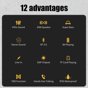 Planet Gates 60W Wireless Waterproof Bluetooth Speaker DSP Bass Column Portable Outdoor Speaker TWS Subwoofer Soundbar Support TF Card AUX