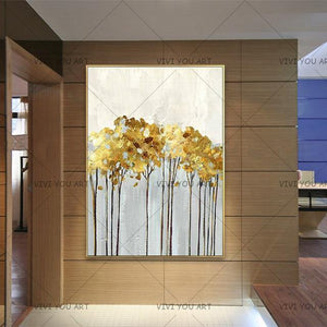 Hand Painted Abstract Gold Art Wall Picture Handmade Golden Tree Canvas Oil Painting For Living Room Home Decor