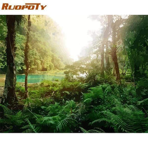 Framed DIY Painting By Numbers Landscape Kit Acrylic Paint On Canvas Modern Wall Art Picture By Numbers For Living Room