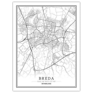 Netherlands Black White World City Map Poster Nordic Living Room Amsterdam Breda Wall Art Pictures Home Decor Canvas Painting