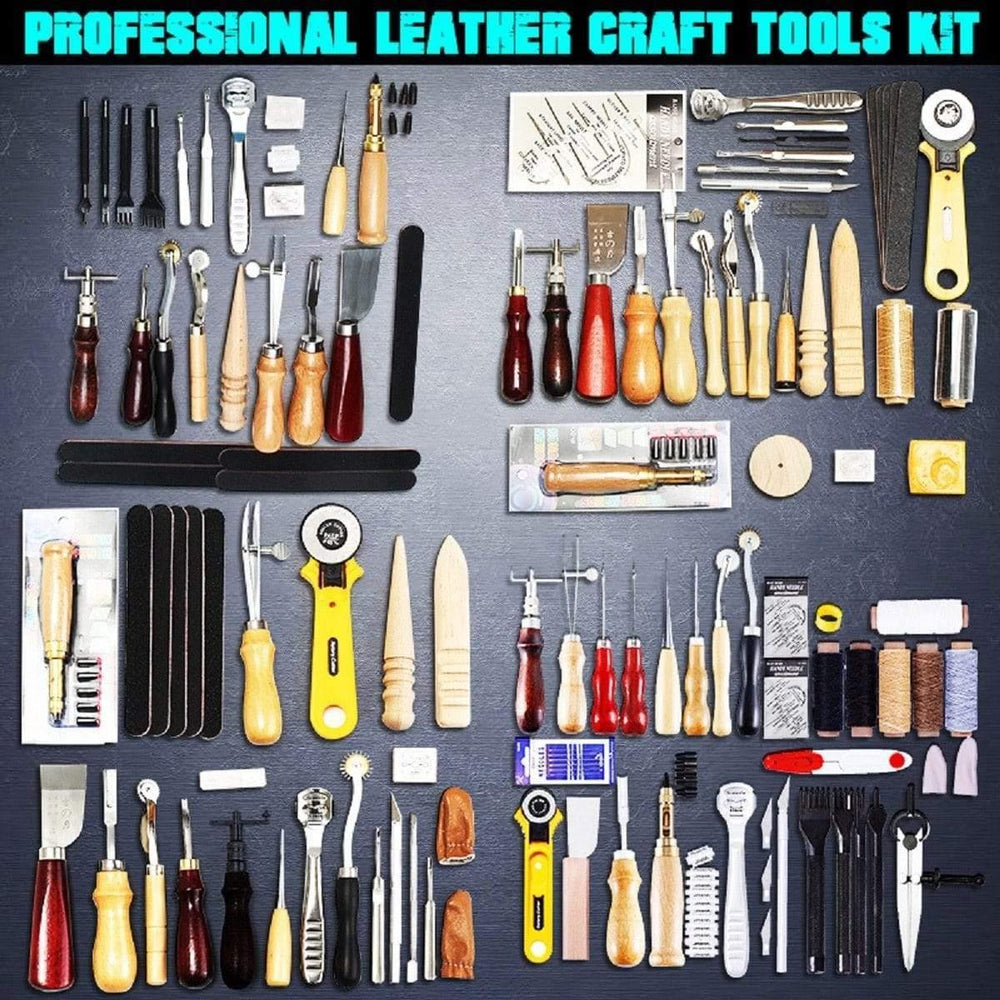 Planet Gates 61 Pcs Professional Leather Craft Tools Kit Home Hand Sewing Stitching Punch Carving Work Saddle Leathercraft Accessories