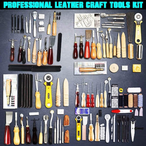 Planet Gates 61 Pcs Professional Leather Craft Tools Kit Home Hand Sewing Stitching Punch Carving Work Saddle Leathercraft Accessories