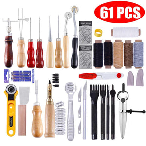 Planet Gates 61 Pcs Professional Leather Craft Tools Kit Home Hand Sewing Stitching Punch Carving Work Saddle Leathercraft Accessories
