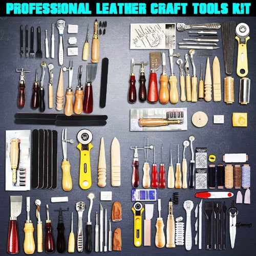 Planet Gates 61 Pcs Professional Leather Craft Tools Kit Home Hand Sewing Stitching Punch Carving Work Saddle Leathercraft Accessories