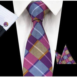 Planet Gates 61 RBOCOTT New Men's 8cm Classic Ties Novelty Geometric Silk Tie Hanky Cufflinks Plaid Necktie Sets For Men Business Wedding Party