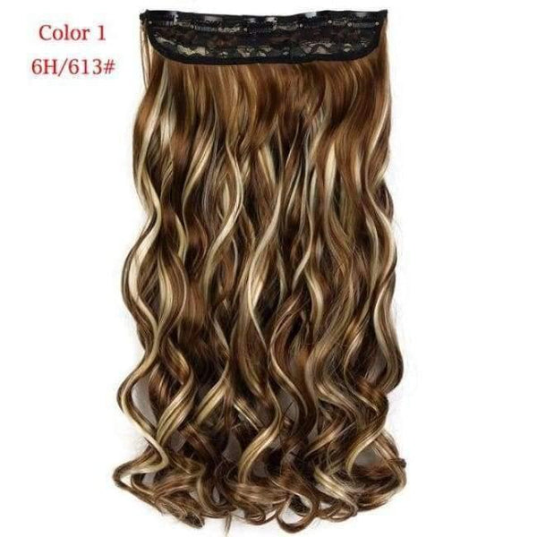 Planet Gates #613 / 22inches 22" 55cm Mix Color Synthetic Hairpieces Long Wavy Heat Resistant One Piece Clip in Hair Extensions for women