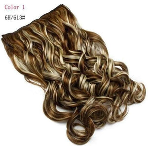 Planet Gates #613 / 24inches 24'' Clip in Hair Extensions Natural One Pieces 5Clips Heat Resistant Synthetic Hair Wavy Ombre Hairpiece Women Wigs