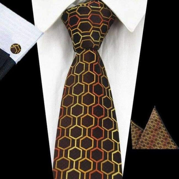 Planet Gates 62 RBOCOTT New Men's 8cm Classic Ties Novelty Geometric Silk Tie Hanky Cufflinks Plaid Necktie Sets For Men Business Wedding Party