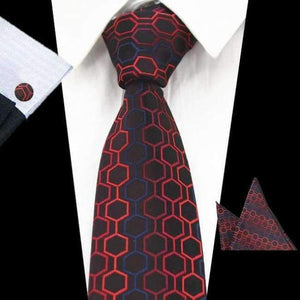 Planet Gates 63 RBOCOTT New Men's 8cm Classic Ties Novelty Geometric Silk Tie Hanky Cufflinks Plaid Necktie Sets For Men Business Wedding Party
