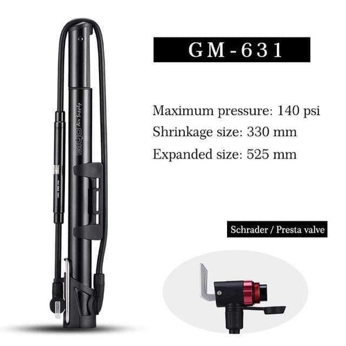 Planet Gates 631 Cycling Bicycle Pump 140 PSI MTB Foldable Bike Ball Aluminum Alloy Portable Floor Air Inflator Pump Presta / Schrader Valve